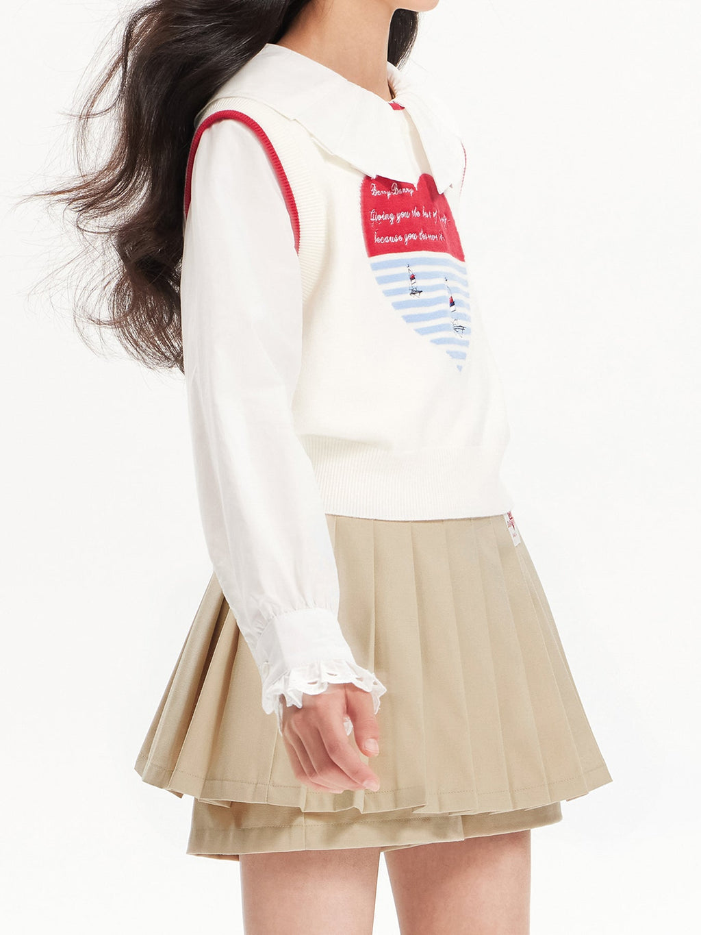 Girls Pleated Skirt with Logo Embroidery Safety Shorts