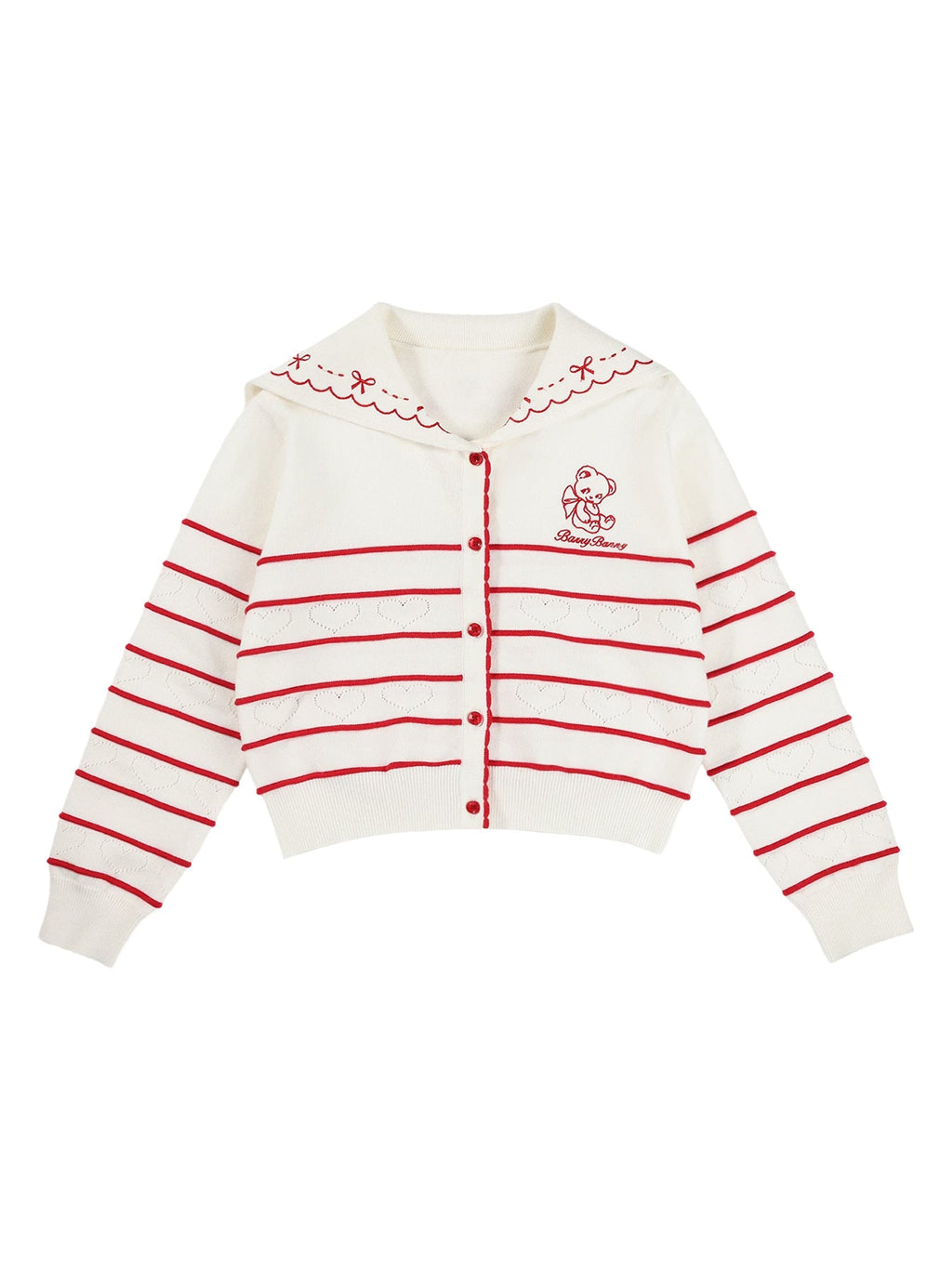 Adorable Heart Pattern Teddy Bear Button-Up Cardigan for Girls
