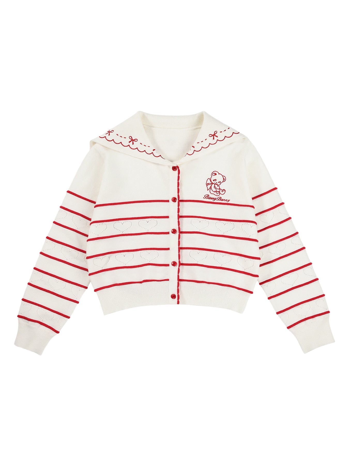 Adorable Heart Pattern Teddy Bear Button-Up Cardigan for Girls
