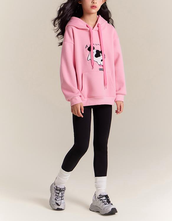 Girls Fleece Lined Black Leggings with Heart Patch