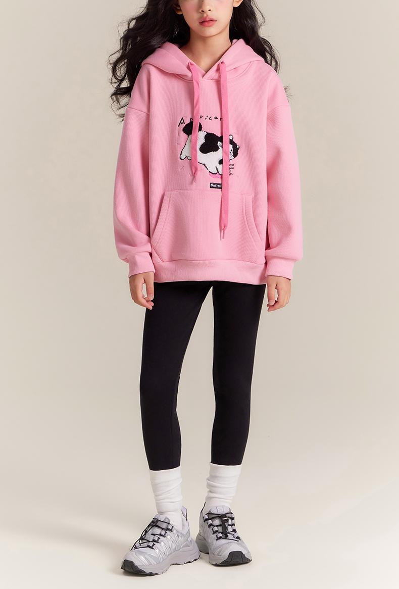 Girls Fleece Lined Black Leggings with Heart Patch