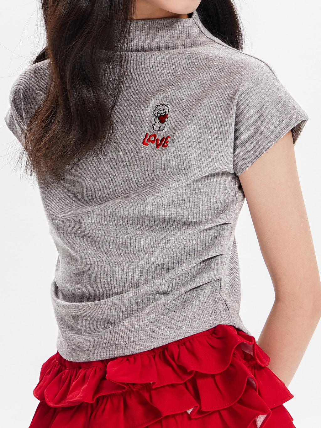 Girls Embroidered Mock Neck Short Sleeve Summer T-Shirt