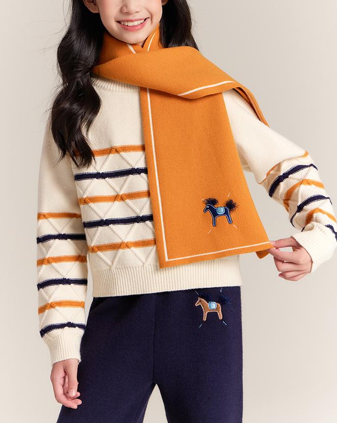 Kids Yellow Knit Scarf with Horse Embroidery Winter Wrap