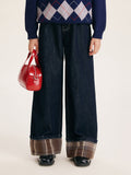 Girls' Fashion Wide Leg Pants Casual Plaid Cuff Jeans