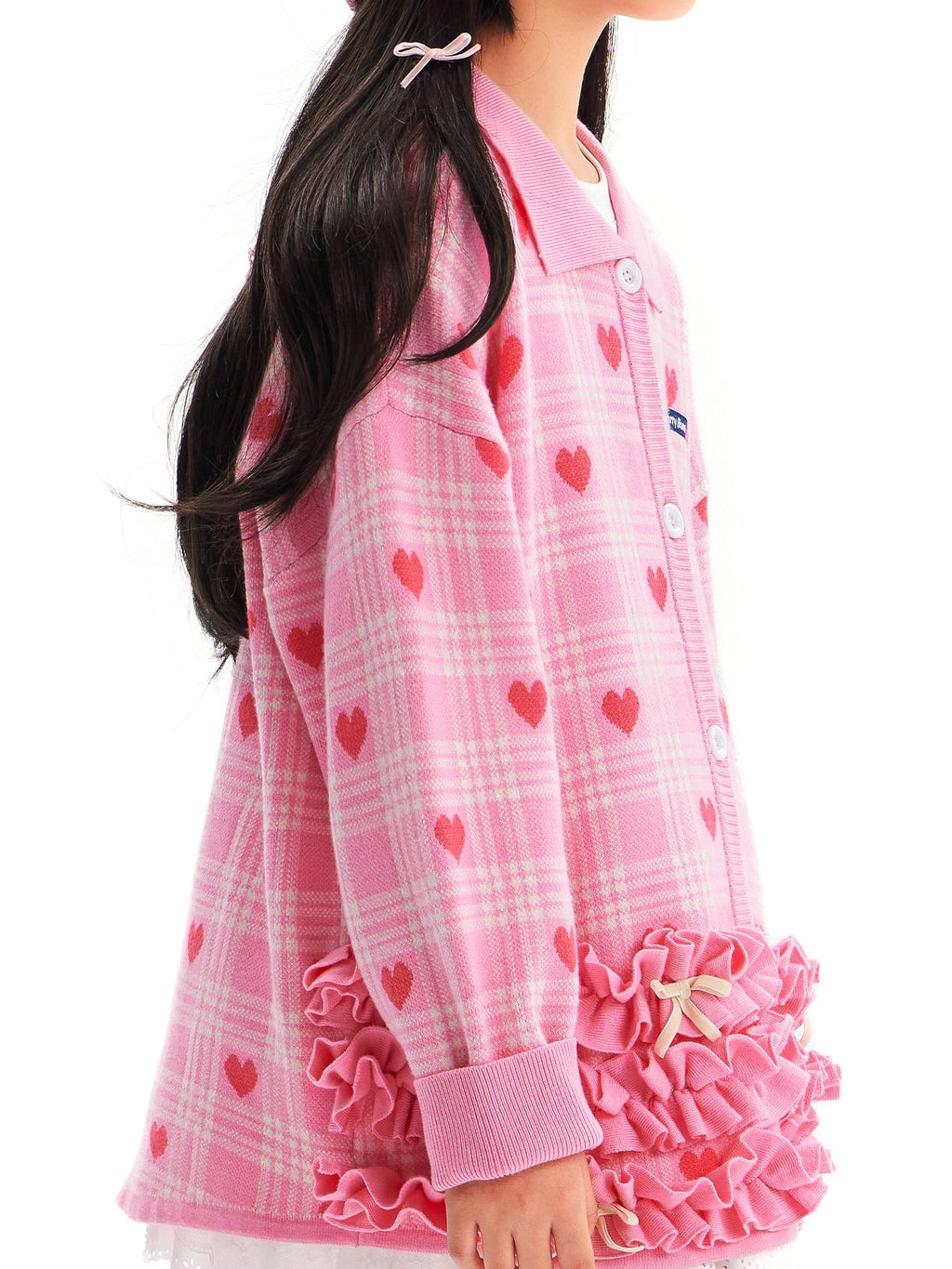 Pink Heart Plaid Ruffle Cardigan for Girls
