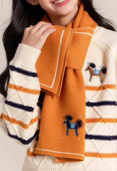 Kids Yellow Knit Scarf with Horse Embroidery Winter Wrap