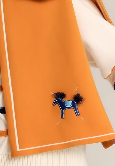 Kids Yellow Knit Scarf with Horse Embroidery Winter Wrap