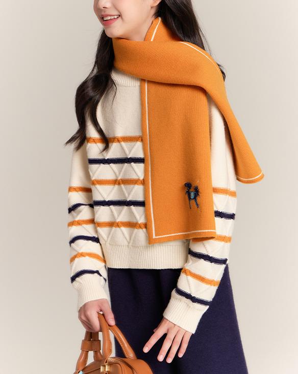 Kids Yellow Knit Scarf with Horse Embroidery Winter Wrap