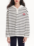 Heart Striped Hoodie with Lace Detail - Girls' Classic T-Shirt