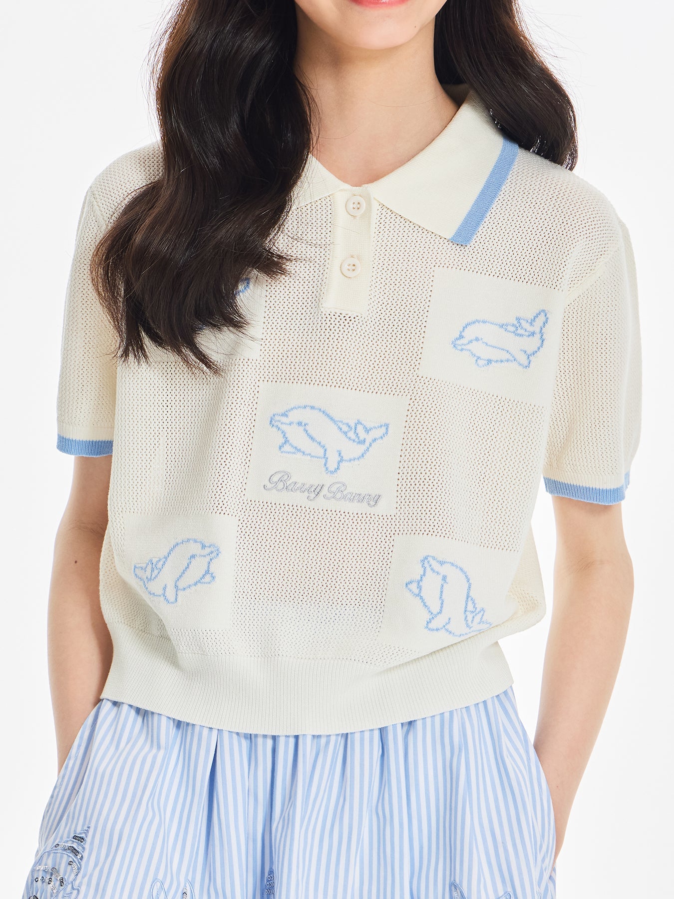 Girls Knit Polo Shirt Short Sleeve Summer Casual Top
