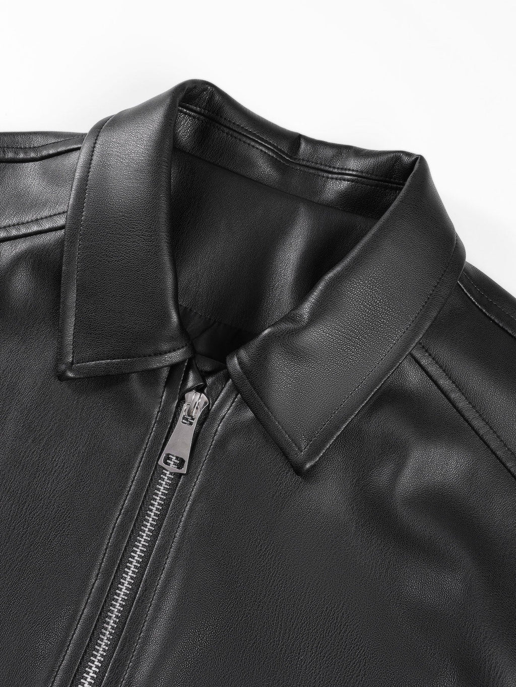 Girls' Black Faux Leather Zip-Up Bomber Jacket