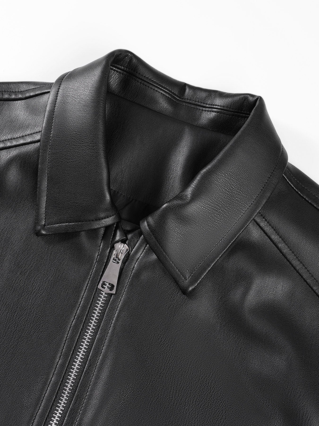 Girls' Black Faux Leather Zip-Up Bomber Jacket