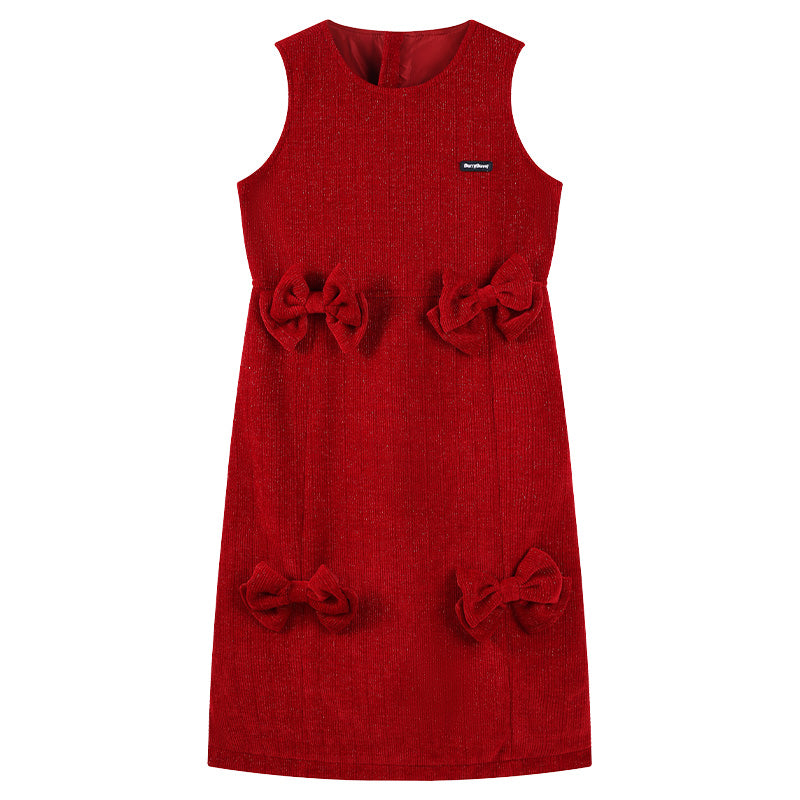 Girls Sparkle Bow A-Line Sleeveless Party Dress