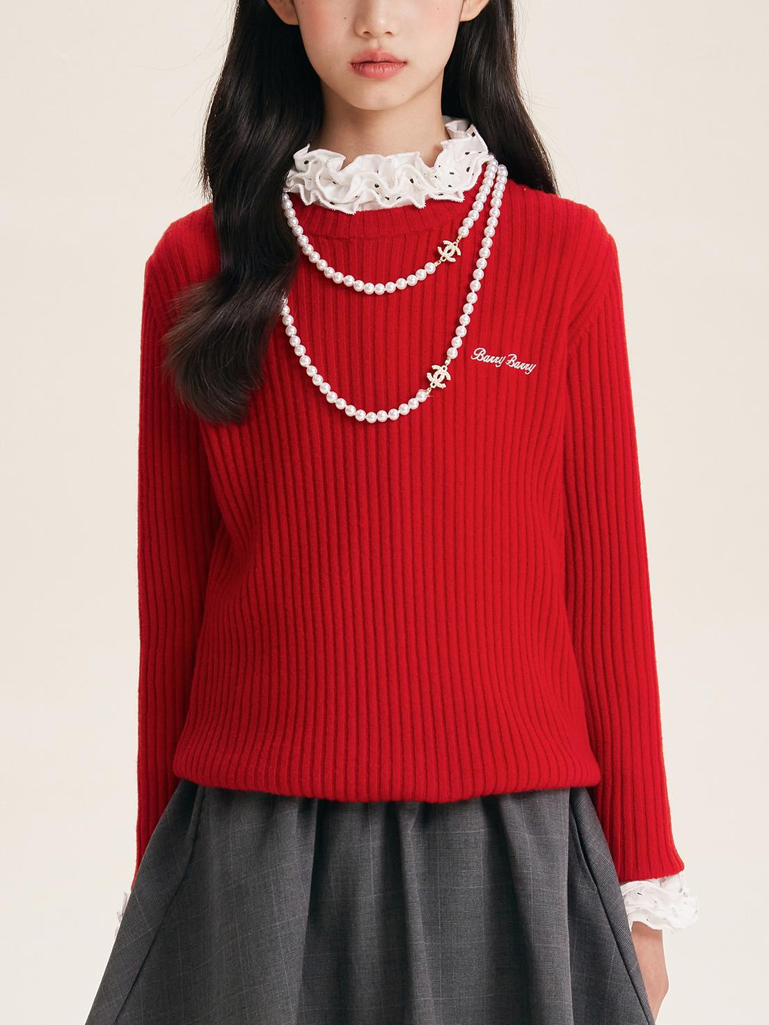 Girl's Solid Color Knit Sweater Crew Neck Pullover
