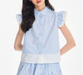 Girls Ruffle Sleeve Striped Blouse and Skirt Shorts
