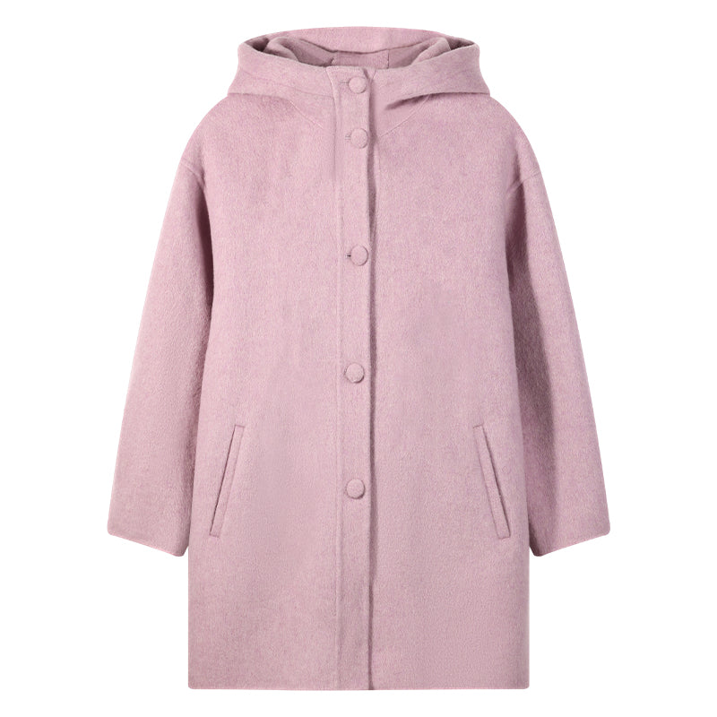 Girls Winter Wool Coat Warm Long Hooded Jacket