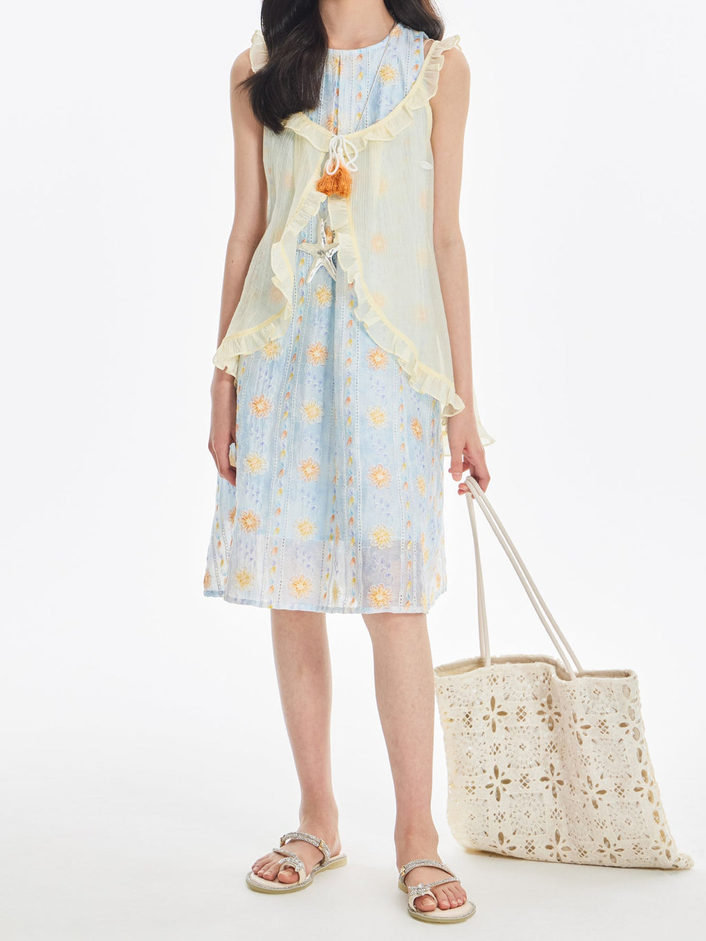 Girls Sleeveless Floral Dress with Ruffle