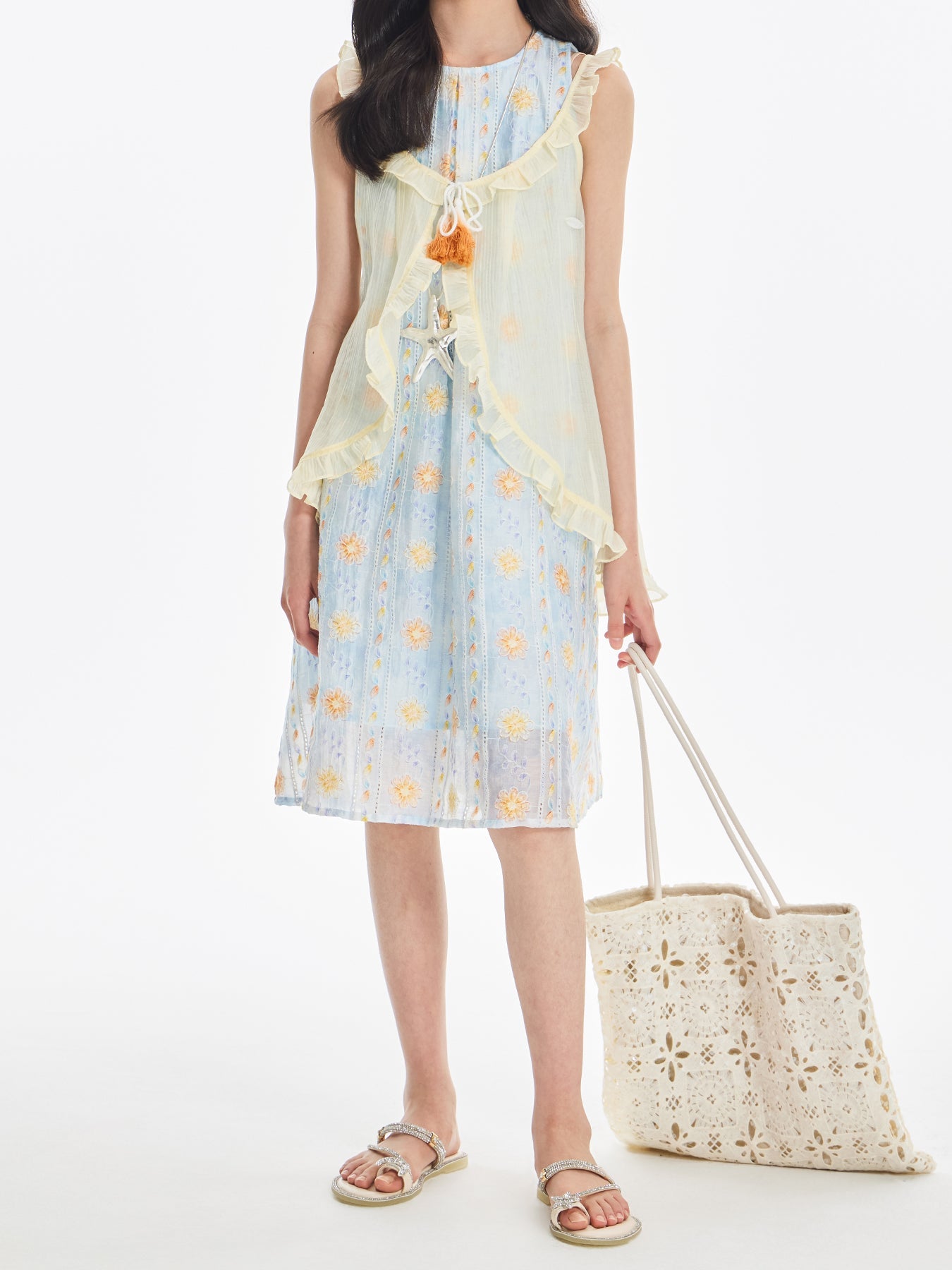 Girls Sleeveless Floral Dress with Ruffle