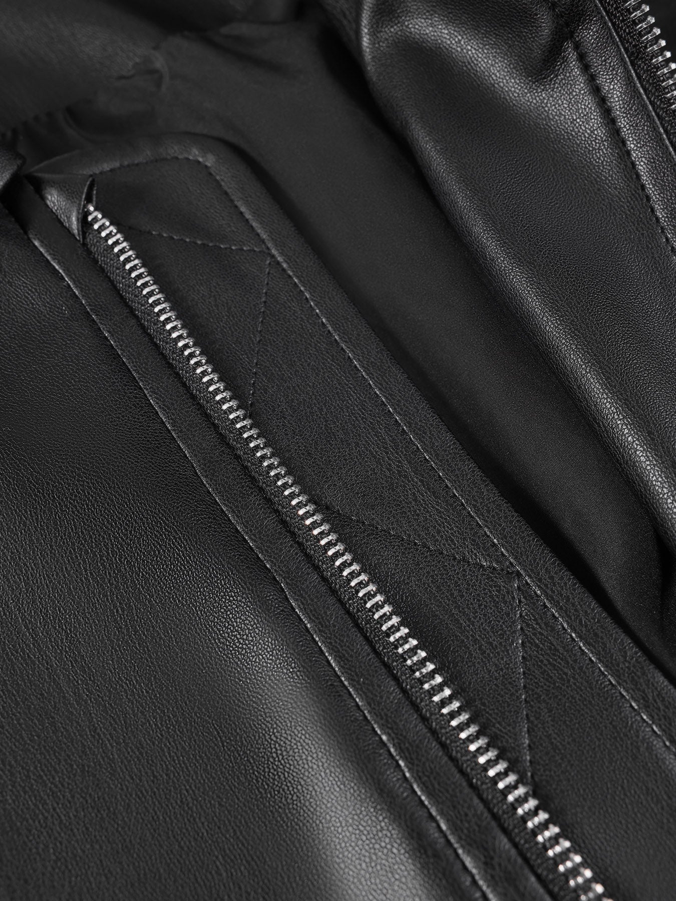 Girls' Black Faux Leather Zip-Up Bomber Jacket