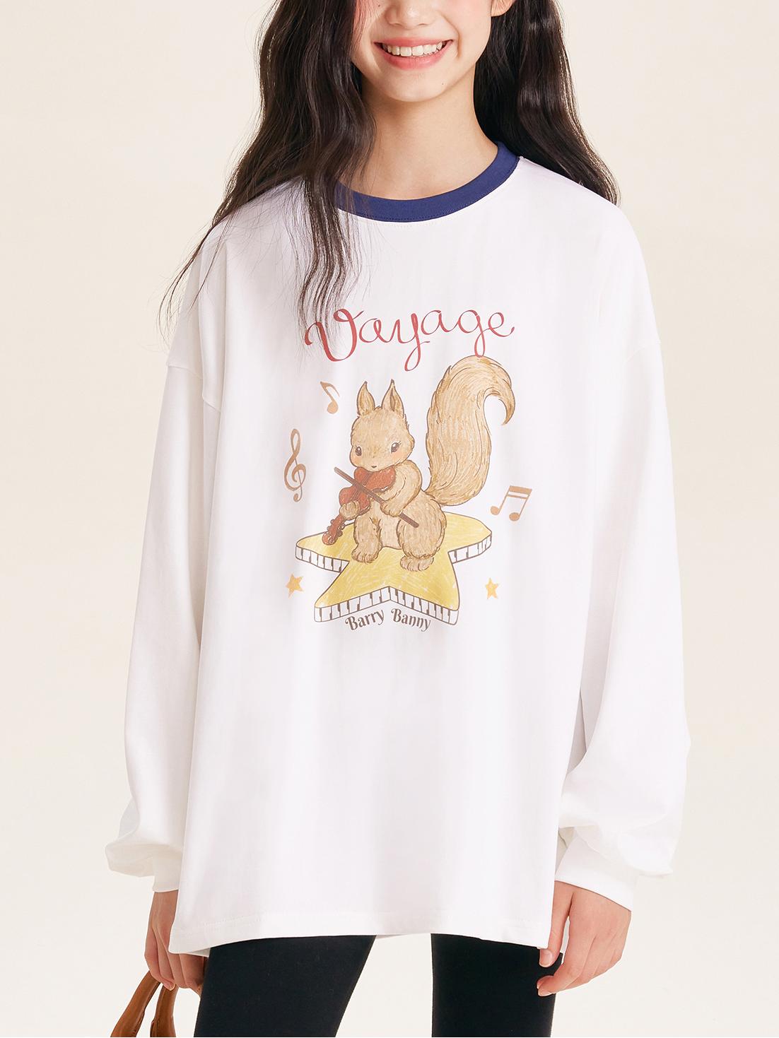 Girls Squirrel Print Long Sleeve Cotton T Shirt