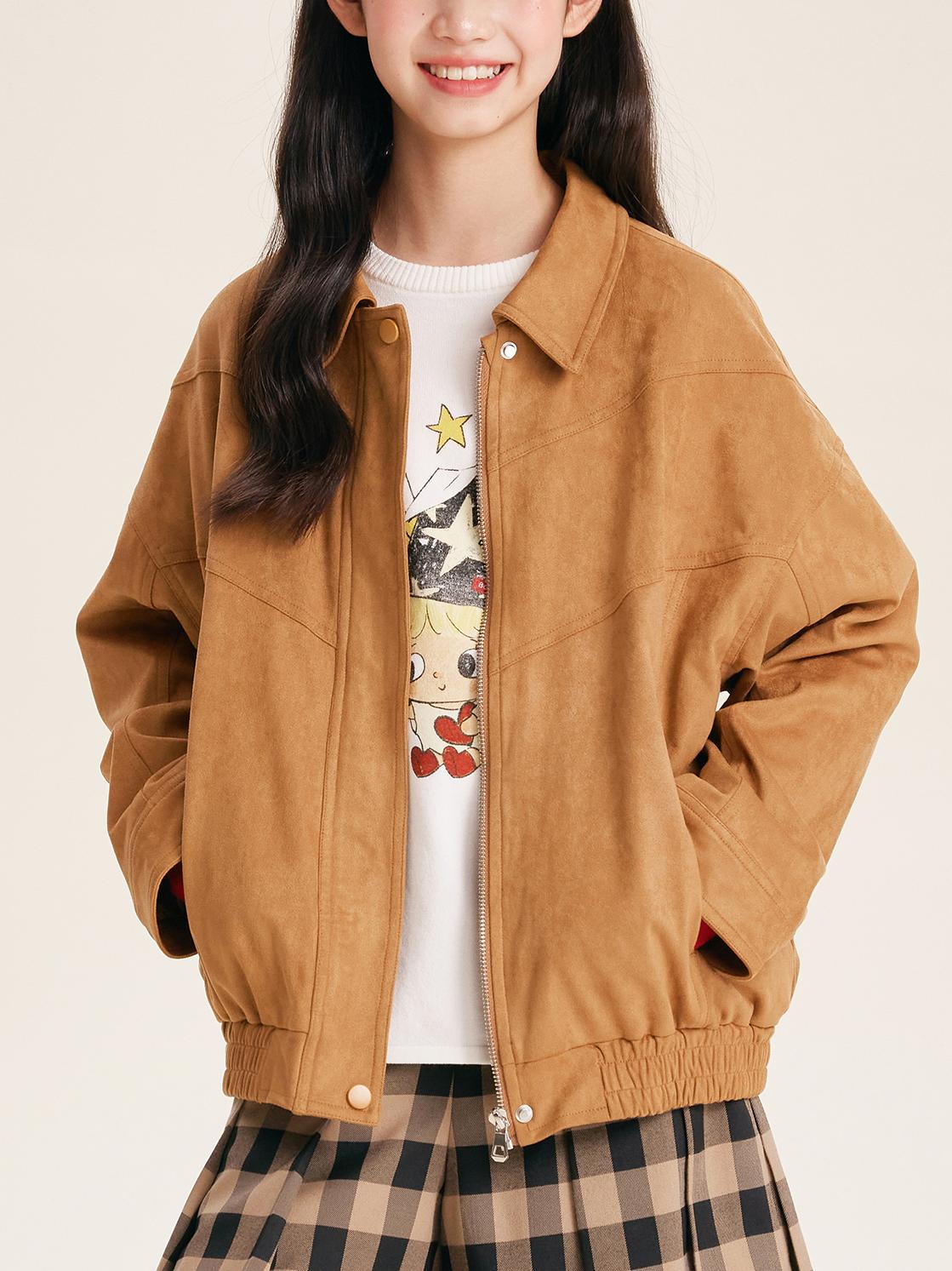 Girls Casual Drop Shoulder Jacket with Front Zip