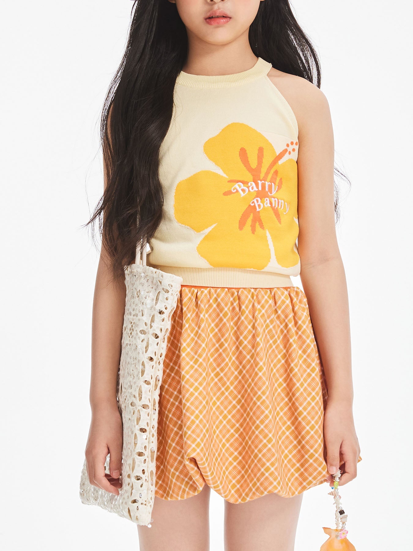 Girls Summer Knit Tank Top Halter Floral Print Vest