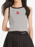 Kids Striped Sleeveless Heart Embroidery Crop Tank Top