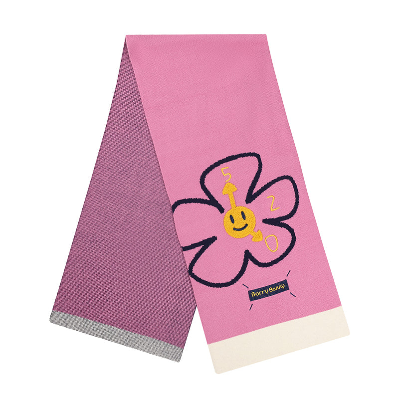 Sunflower Knit Scarf with Smiley Flower Design