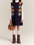 Girls Argyle Knit Dress Sleeveless Plaid Jumper Outfit