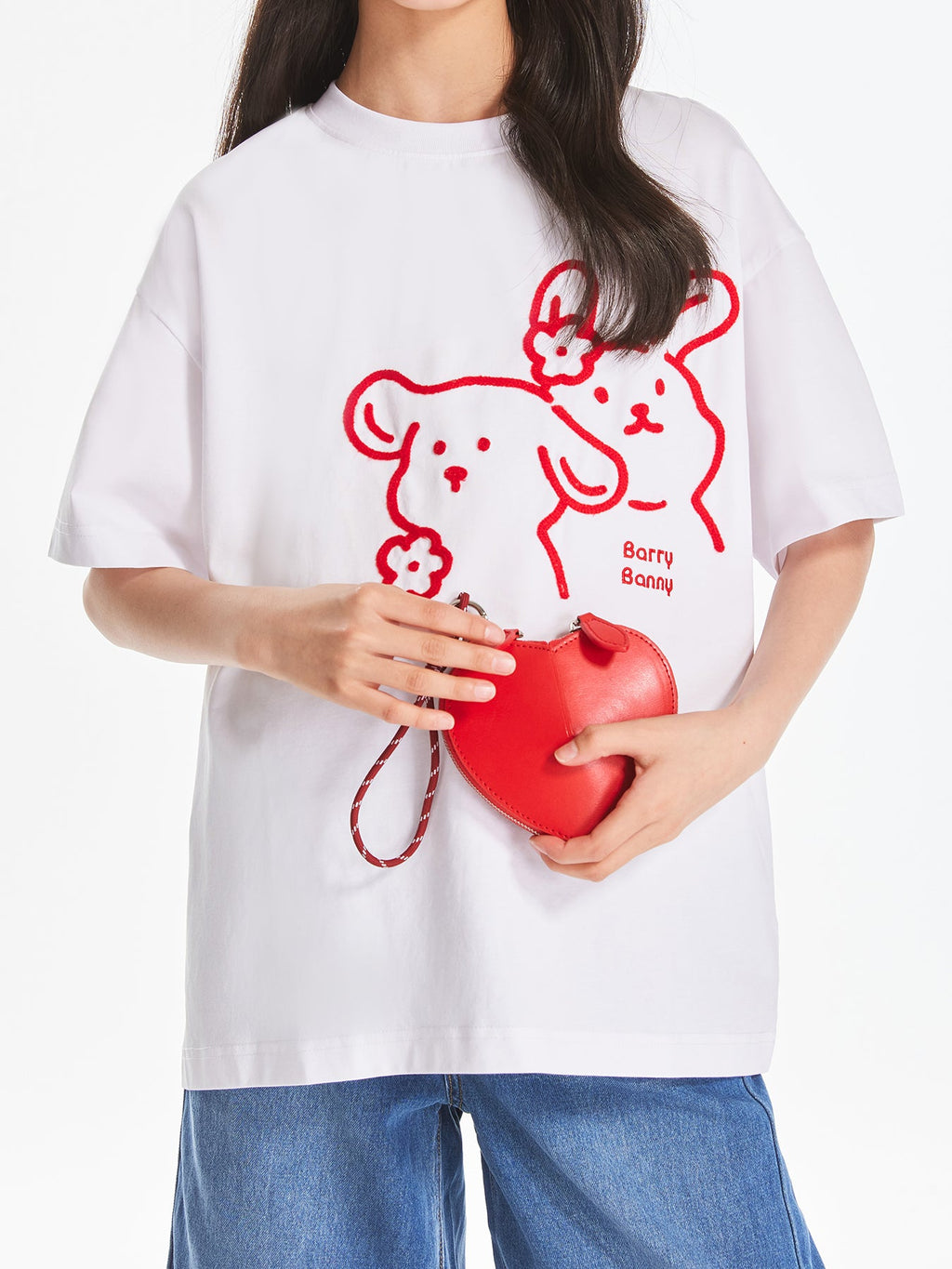 Girls White Cartoon Embroidered Short Sleeve T Shirt