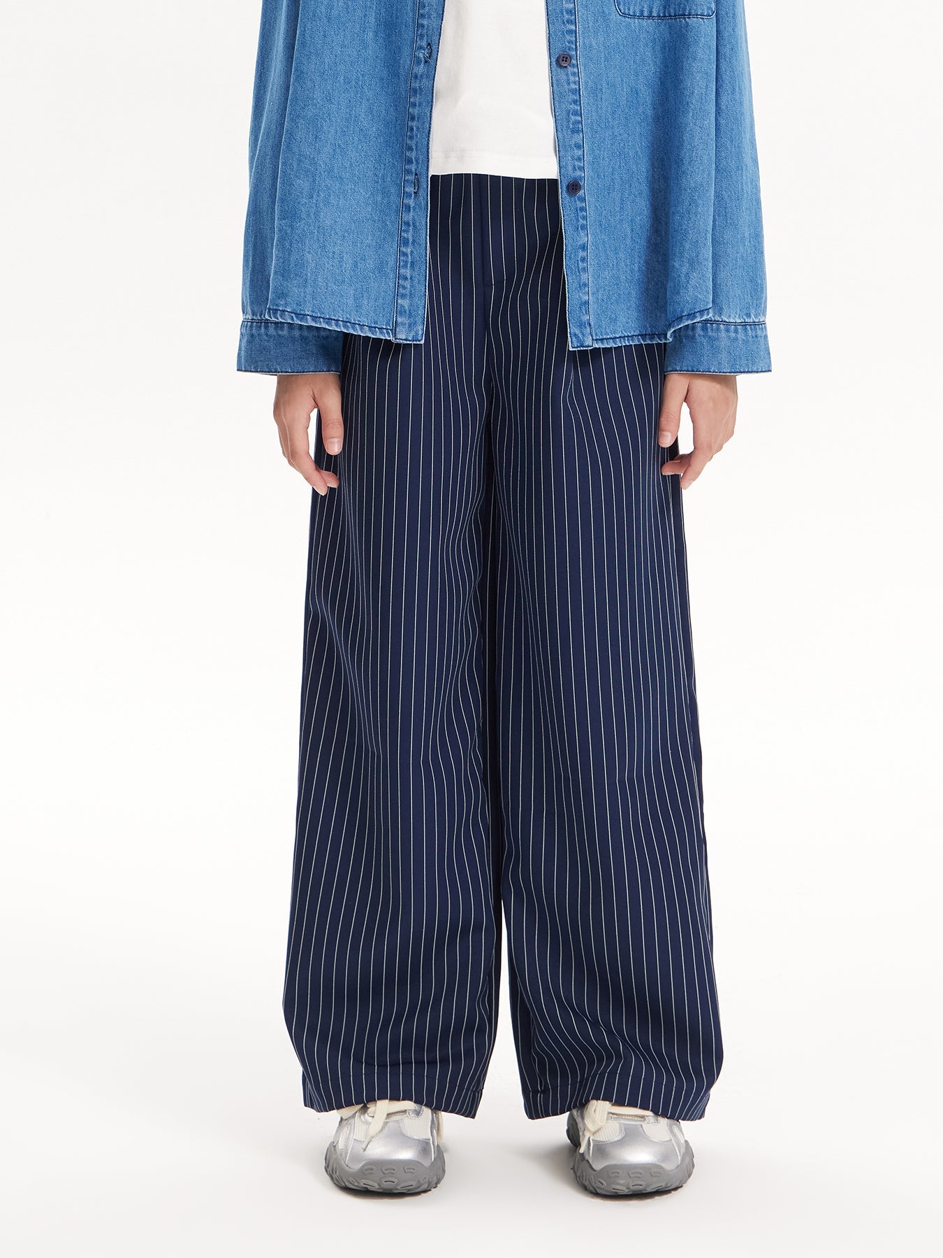 Kids Pinstripe Wide Leg Pants Elastic Waist