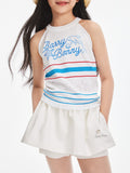 Girls Summer Knit Tank Top Striped Dolphin Graphic Vest