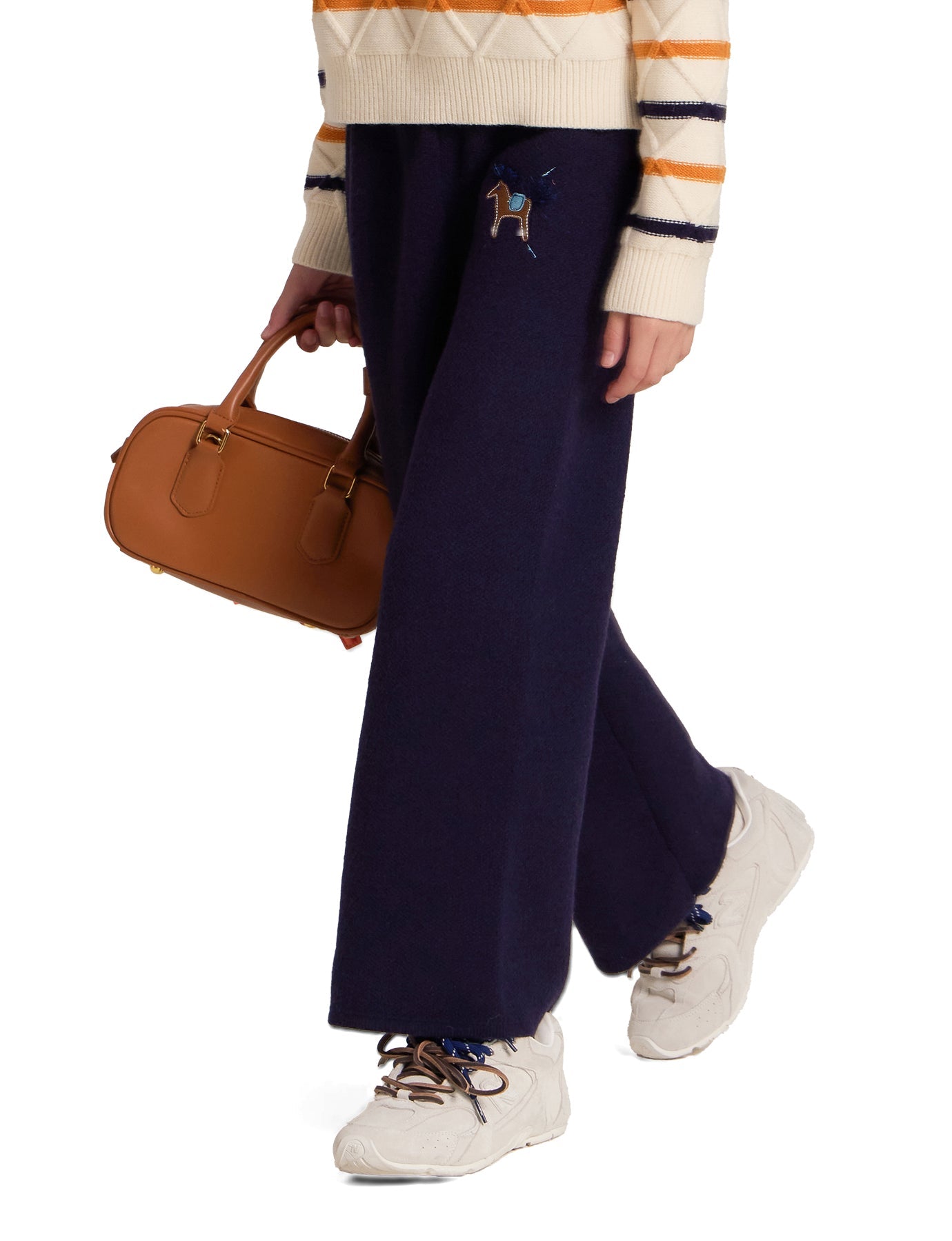 Girls Wide Leg Knit Pants with Cute Embroidery