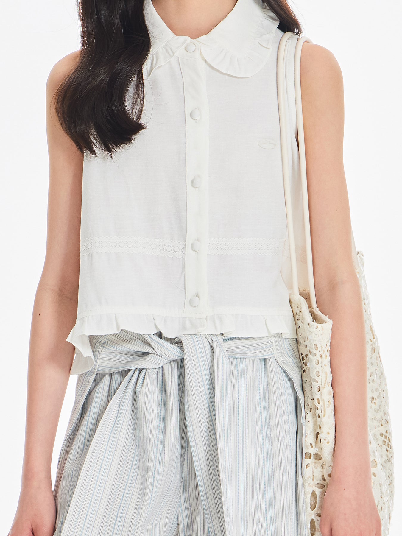 Girls Ruffle Collar Sleeveless Blouse Top