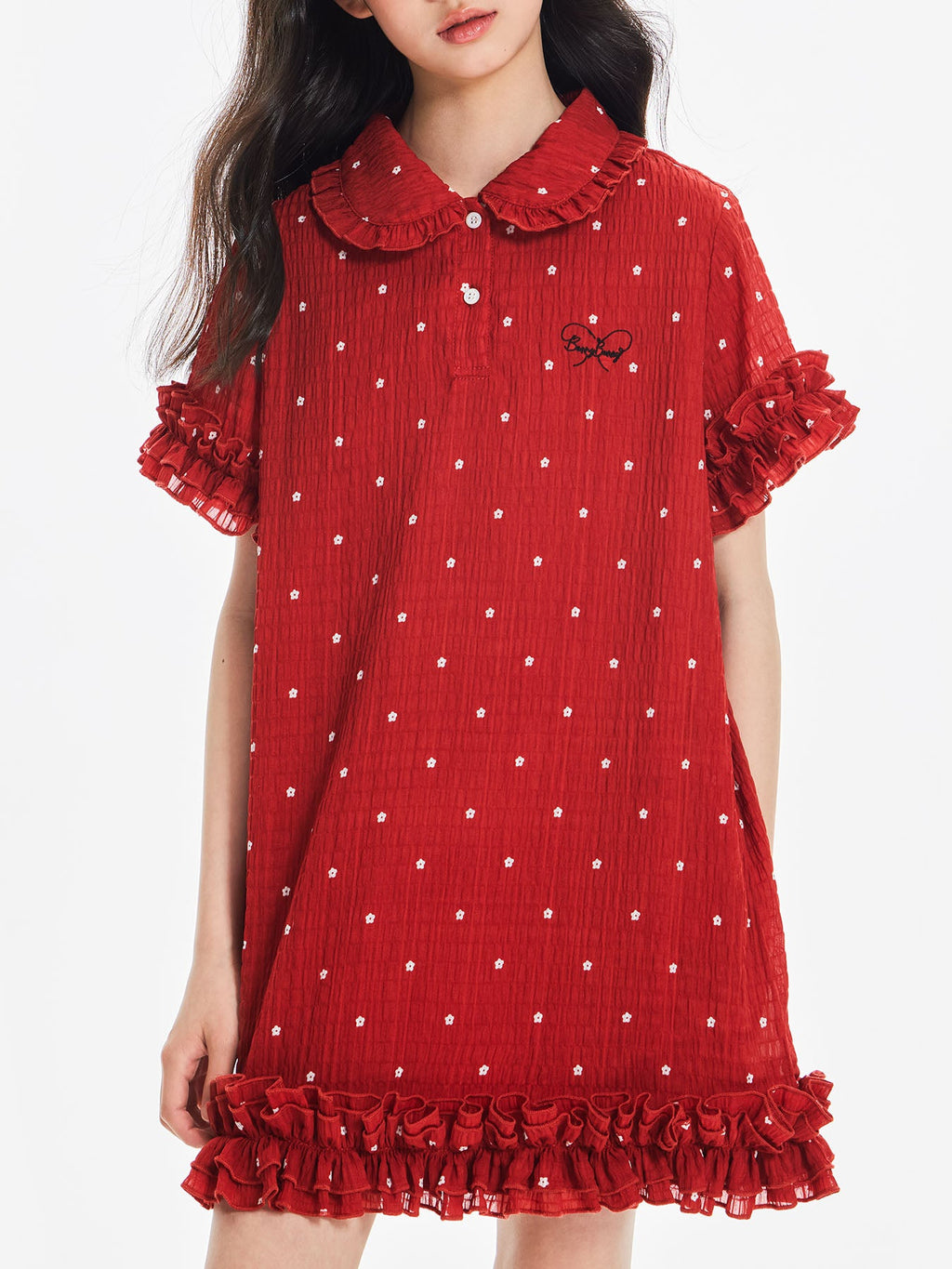 Girls Red Polka Dot Summer Dress with Ruffle Trim