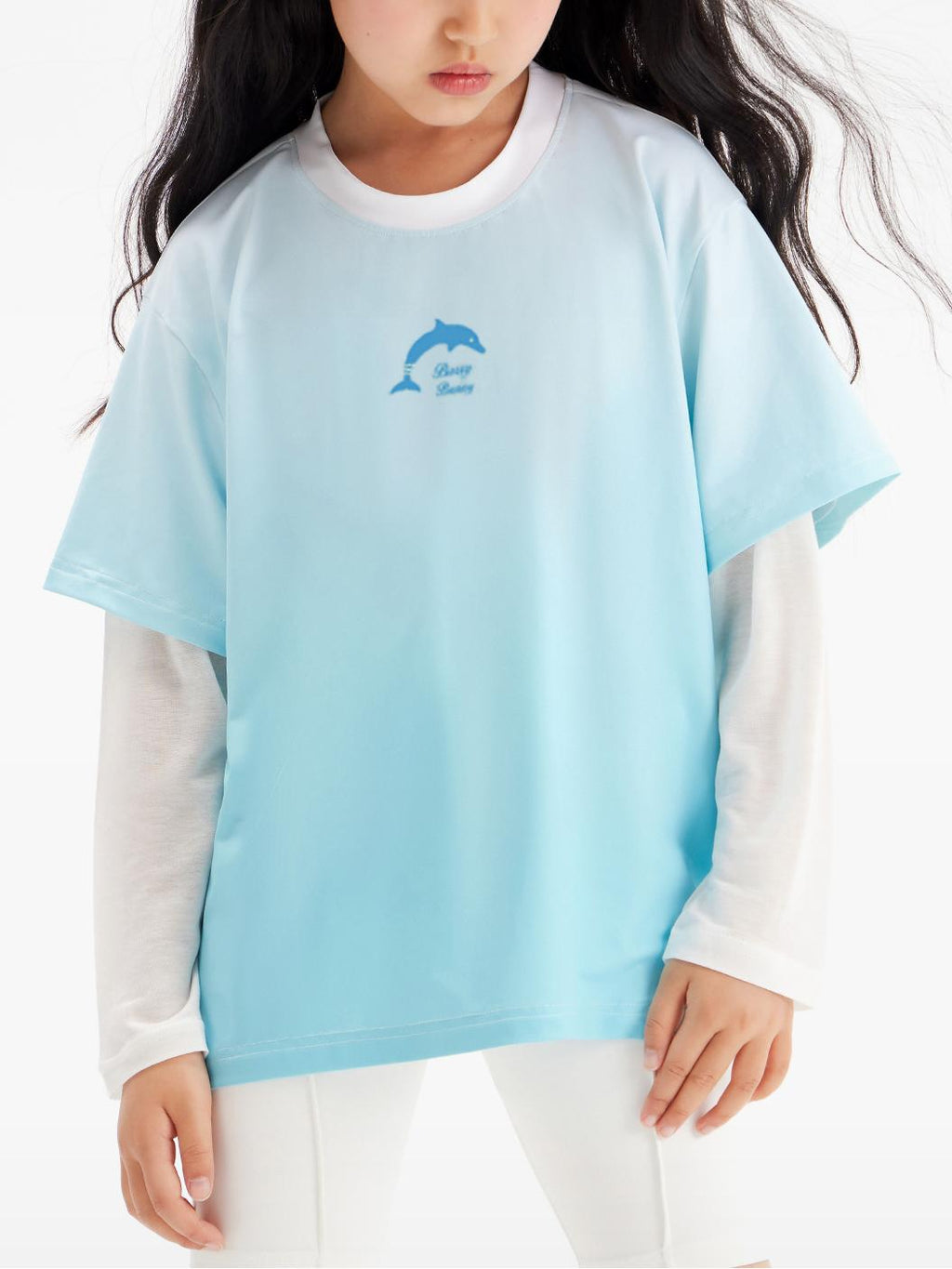 Girls Gradient Blue Short Sleeve Casual Sport T Shirt
