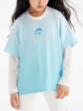 Girls Gradient Blue Short Sleeve Casual Sport T Shirt