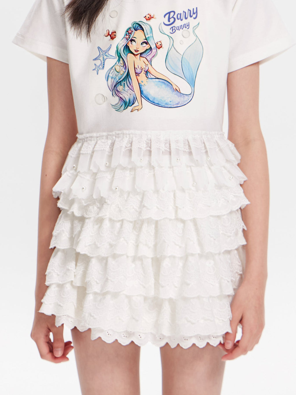 Girls Lace Ruffle Layered Skirt Cute School Style Outfit