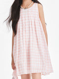 Girls Pink Plaid Sleeveless Princess Style Dress