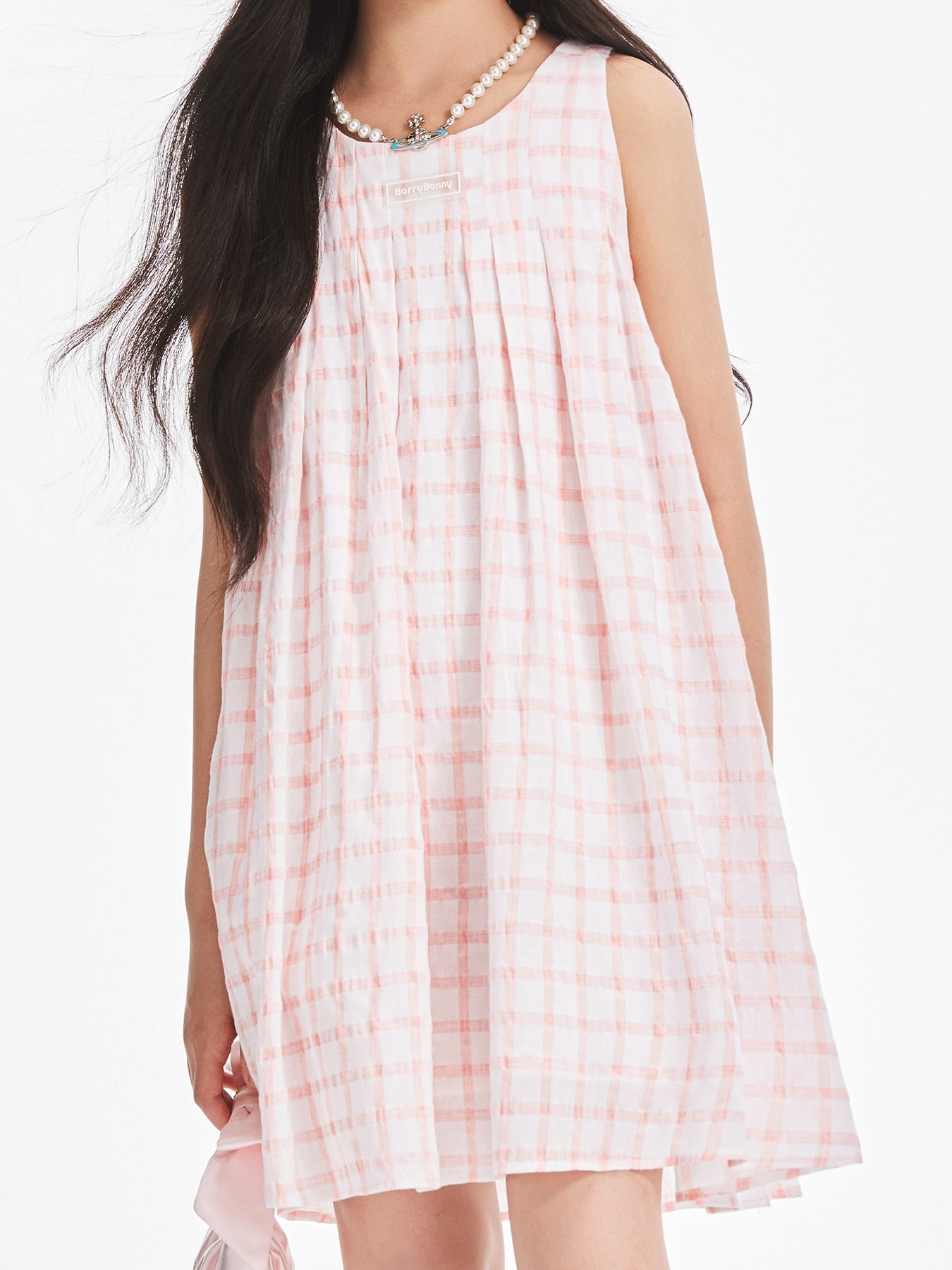 Girls Pink Plaid Sleeveless Princess Style Dress
