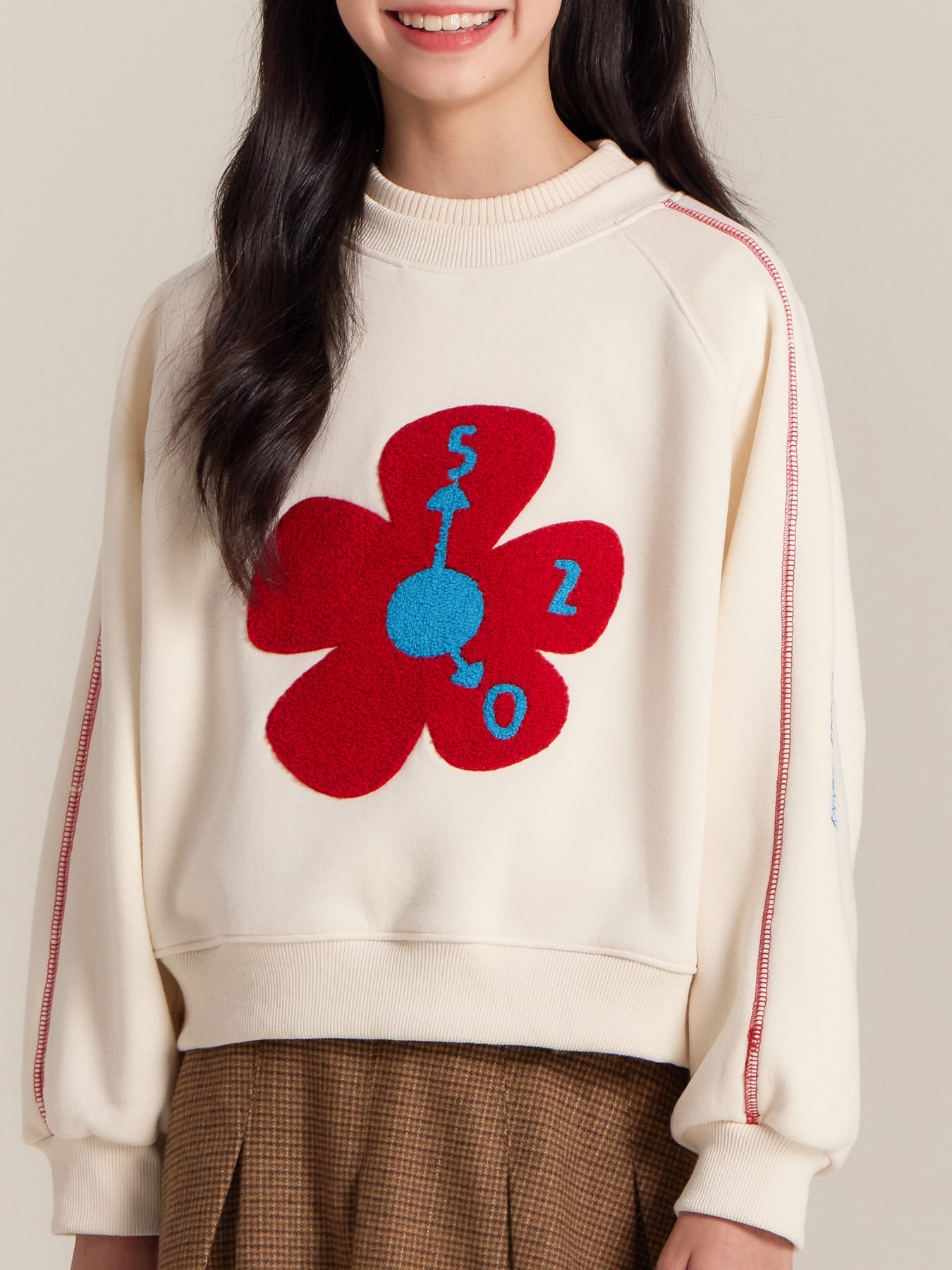 Girls Cozy Flower Graphic Fleece Sweatshirt Casual