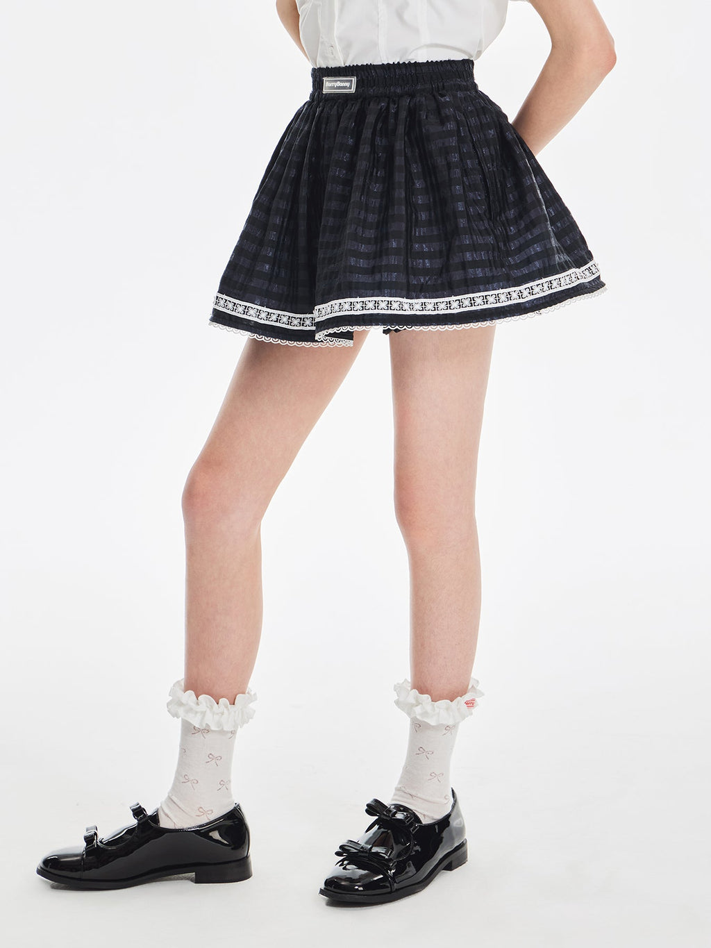Girls High Waist Lace Trim Flared Tulle Skirt