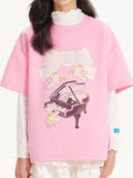 Girls Pink Short Sleeve Graphic Cotton T-Shirt