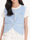 Girls Dolphin Embroidered Lace Trim Sleeveless Vest Top