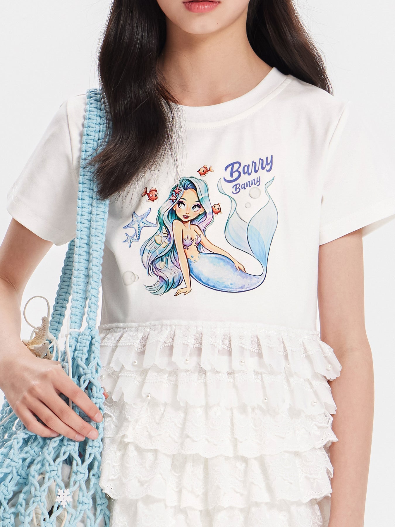 Girls Mermaid Graphic Short Sleeve Casual T-Shirt
