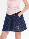 Girls Polka Dot Denim Skirt with Pockets Casual Wear