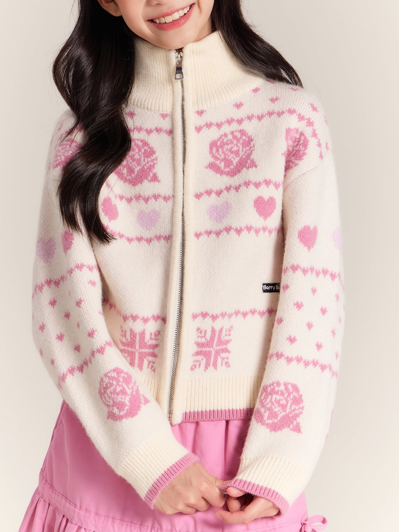 Girls’ Floral Knit Zip-Up Sweater - Cozy & Cute Cardigan