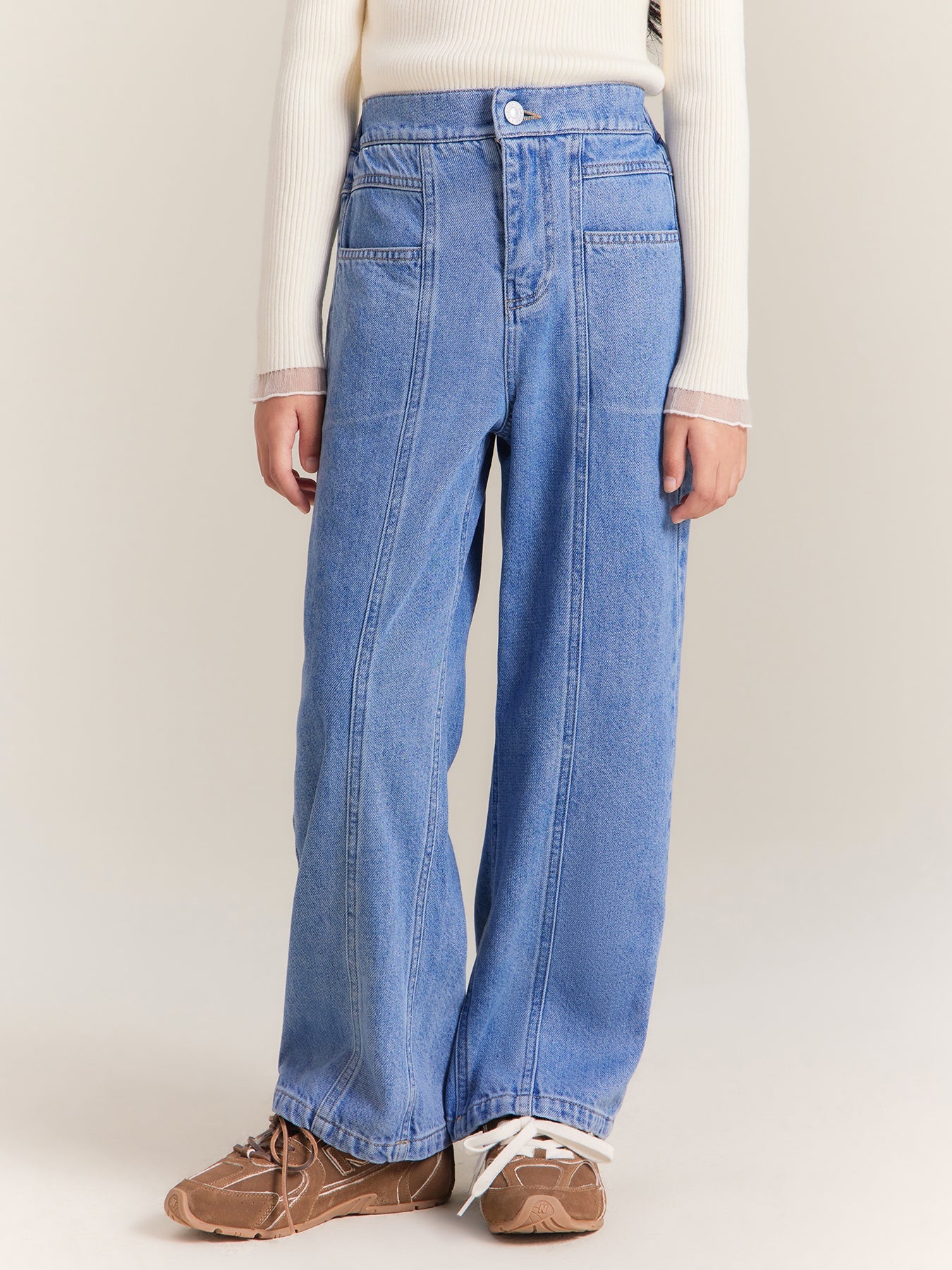 Girls High Waist Wide Leg Denim Jeans Casual Loose Fit