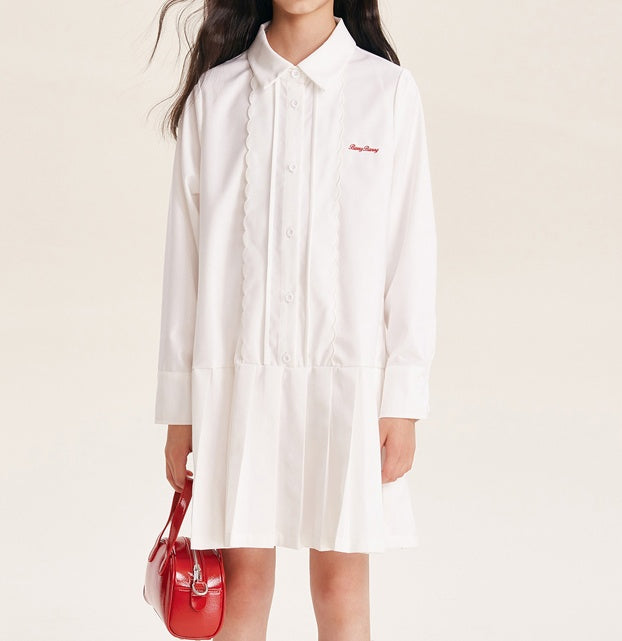 White Collared A-Line Dress for Kids | Soft & Stylish