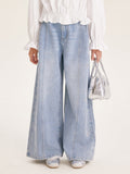 Girl's Wide Leg Star Print Denim Jeans Casual Pants